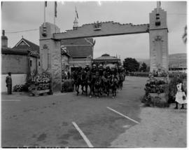 Pietermaritzburg, 18 March 1947. Horsemen under welcoming arch.