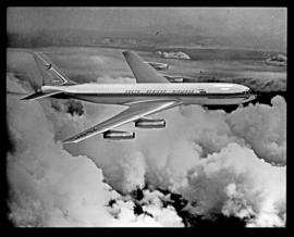 
Model of SAA Boeing 707 ZS-DYL 'Bloemfontein'. Mockup photograph of model in clouds.
