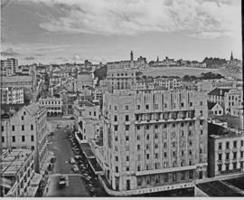Port Elizabeth, 1948. View from the Campanile along Jetty Street with the Palmerston Hotel on the...