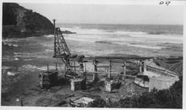 Wilderness, circa 1926. Kaaimans River bridge construction: Temporary bridge and caissons. (Colle...