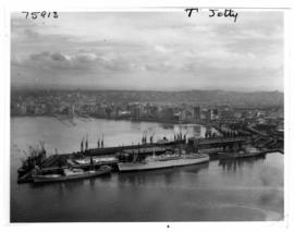 Durban, 1966. Aerial view of 'T' jetty in Durban Harbour.