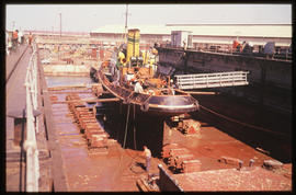 Durban, August 1976. Ship in floating dock in Durban Harbour. [Jan Hoek]