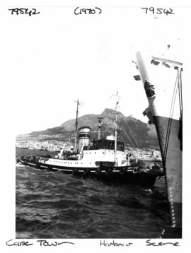 Cape Town, 1970. Harbour tug 'Danie Hugo' in Table Bay Harbour.