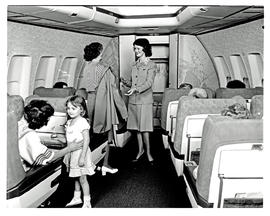 
SAA Boeing 747SP interior. Cabin service. Hostess.
