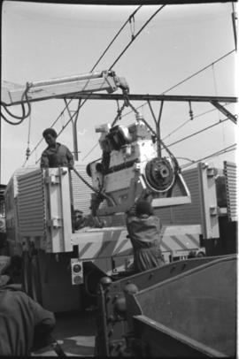 Johannesburg. SAR International Harvester combination bus and truck No MT15643 being offloaded at...