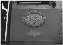 SAR Class 25NC No 3538. Closeup of number plate.