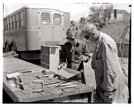 "Johannesburg, 1962. Apprentice welder with tutor at Road Transport Services workshops at La...