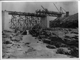 Circa 1902. Construction Durban - Mtubatuba: Staging for 130 feet span of Tugela Bridge. (Album o...