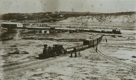 Port Alfred, 1882. Seven "Kowie" locomotives at railway and harbour works.