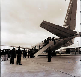 Cape Town, 1960. DF Malan airport. SAA Boeing 707 ZS-CKD 'Cape Town' passengers embarking.
