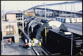 Richards Bay, July 1982. Coal wagon tipper at Richard Bay Harbour. [T Robberts]