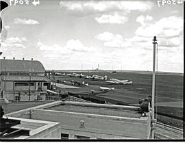 Johannesburg, 1938. Rand airport. Looking down on many aircraft, Junkers Ju-52, JU-86, de Havilla...