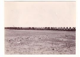 Orange Free State, circa 1900. Steel spans for long bridge over the Vet River being assembled dur...