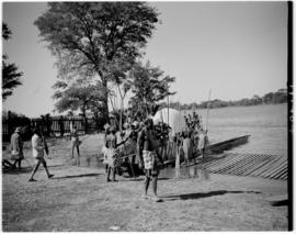 Livingstone, Northern Rhodesia, 11 April 1947. Barge with stripes on Zambezi River.