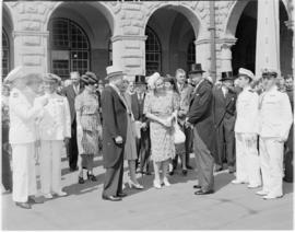 Pretoria, 29 March 1947. Dignitaries awaiting arrival of the Royal Family at railway station.