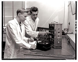 "Johannesburg, 1962. Radio technicians at SAR Road Transport Services workshops at Langlaagt...