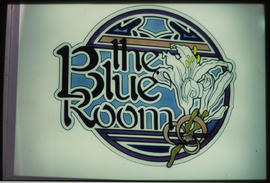 Johannesburg. 'The Blue Room' sign board for restaurant at Park Station.
