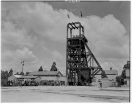 Johannesburg, 5 April 1947. Mining headgear and waiting crowd at Rand Gold Mine..