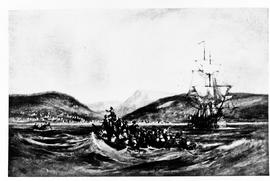 Port Elizabeth, 1820. Settlers landing. (Reproduction of painting)