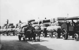 Durban, 1935. Cato Creek freight depot with SAR Foden road tractor No R1500 with trailers deliver...