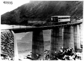 Wilderness, 1931. SAR railcar RM13 on Kaaimansrivier bridge.
