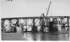 Wilderness, circa 1926. Kaaimans River bridge construction: Sinking caissons. (Collection on brid...