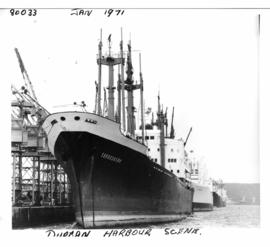 Durban, January 1971. 'Serooskerk' moored in Durban Harbour.