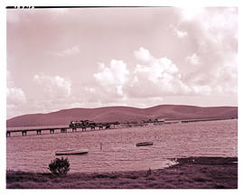 "Knysna, 1965. Goods train crossing bridge over lagoon."