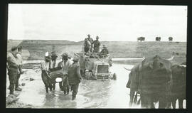 Delportshoop. Truck and equipment crossing the Vaal River at 'Berranges Bridge' during World War ...