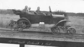 Circa 1925. Messrs Galt, Loubser and AJ Hall on inspection vehicle. (Album on Natal electrificati...