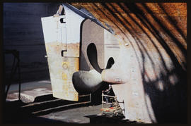 Cape Town 1987. Rudder and propellor of ship in Table Bay Harbour dry dock.