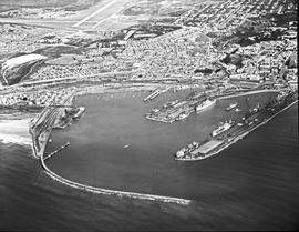 Port Elizabeth, 1966. Aerial view of harbour. And city centre.