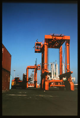 Durban. Straddle carriers in Durban Harbour.