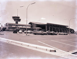 Windhoek, Namibia, 1967. JG Strijdom airport viewed from the car park.