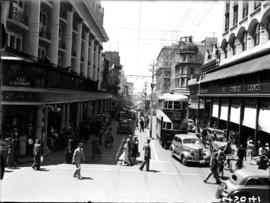 Johannesburg, 1935. Tram No 205 in busy street scene.
