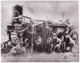 Circa 1900. Anglo-Boer War. Boers at wagon.