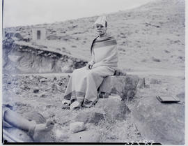 Pondoland, 1951. Pondo woman with headdress and white clay on face.