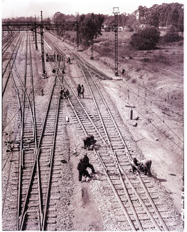 Johannesburg, 1950. Welding of railway tracks near Germiston