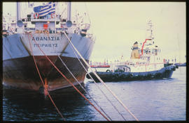 Durban, October 1978. SAR tug 'Dirk Coetzee' assisting ship in Durban Harbour. [Jan Hoek]