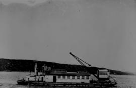 Durban, circa 1900. Floating workshop and 3-ton crane. Durban Harbour.