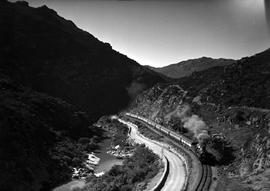 Tulbagh district, 1939. SAR Class 23 with 2up Union Limited train in Tulbaghkloof, Hex River Vall...