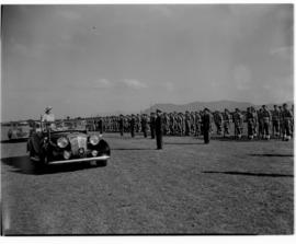 Cape Town, 21 April 1947. Princess Elizabeth inspects the troops from the Royal Daimler at Youngs...