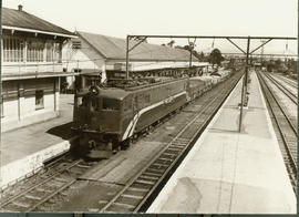 Worcester,1953. SAR Class 4E No 219 on goods train entering railway station.