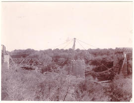 Circa 1900. Anglo-Boer War. Glen bridge over the Modder River showing break.