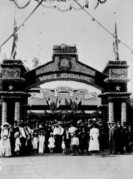 Johannesburg, 28 November 1910. Decorated arch at Park station for visit of the Duke of Connaught...