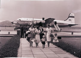 Windhoek, Namibia, 1961. JG Strijdom airport. SAA Douglas DC-4 ZS-AUB 'Outeniqua' on the apron.