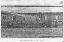 Circa 1901. Gun mounted in engine frame. (Publication on armoured trains in the Anglo Boer War)