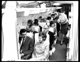 
SAA Boeing 707 interior. Cabin service. Hostess.
