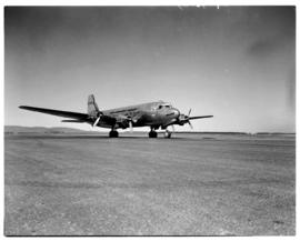 Johannesburg, April 1946. Palmietfontein Airport. Arrival of SAA DC-4 ZS-AUA 'Tafelberg'. Note fl...