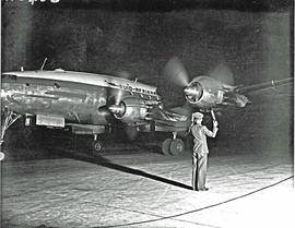 
Arrival of SAA Lockheed Constellation at night.
